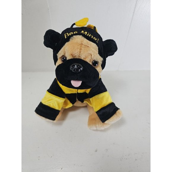 Aurora Fancy Pals "Bee Mine" Bumble Bee Outfit Pug Plush and Bag New 8" - Picture 1 of 6
